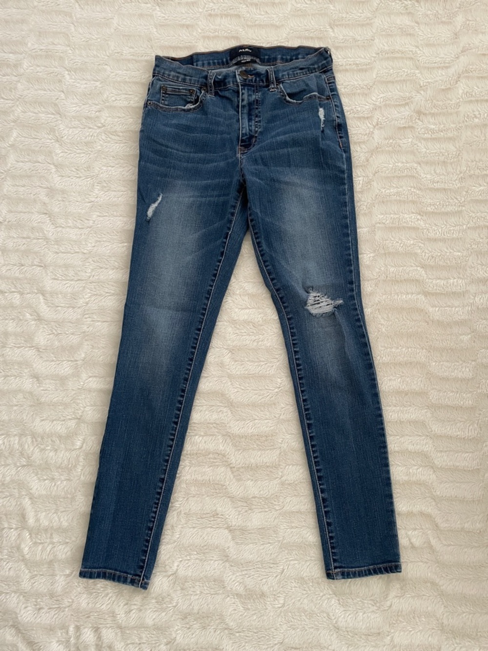 Dark Blue Distressed Skinny Jeans - Stretch Slim Fit